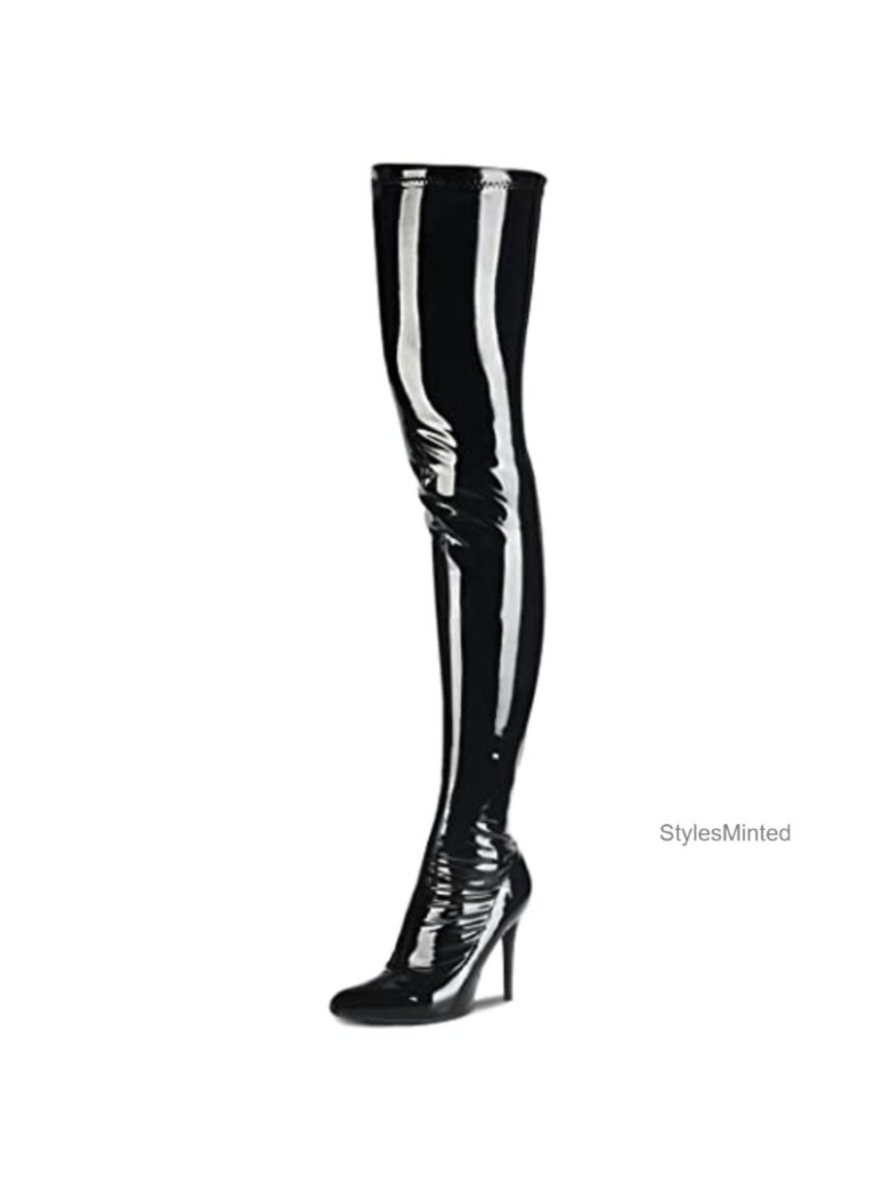 Women's Thigh High Boots Pointy Toe Side Zip Stiletto High Heels Patent Leather